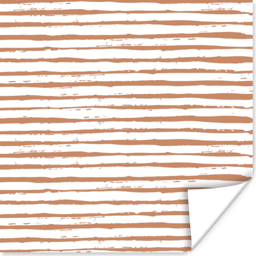 MuchoWow Poster Streifen - Weiß - Braun 75x75 cm - Wand Dekoration