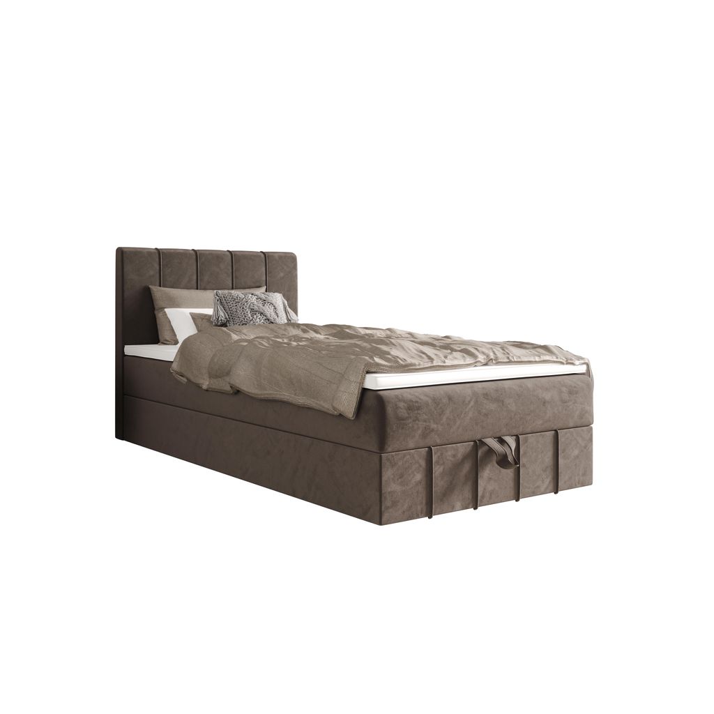 Boxspringbett mit Matratze und Bettkasten Einzelbett - Schlafzimmer Bett Baham - 80x200 - Braun