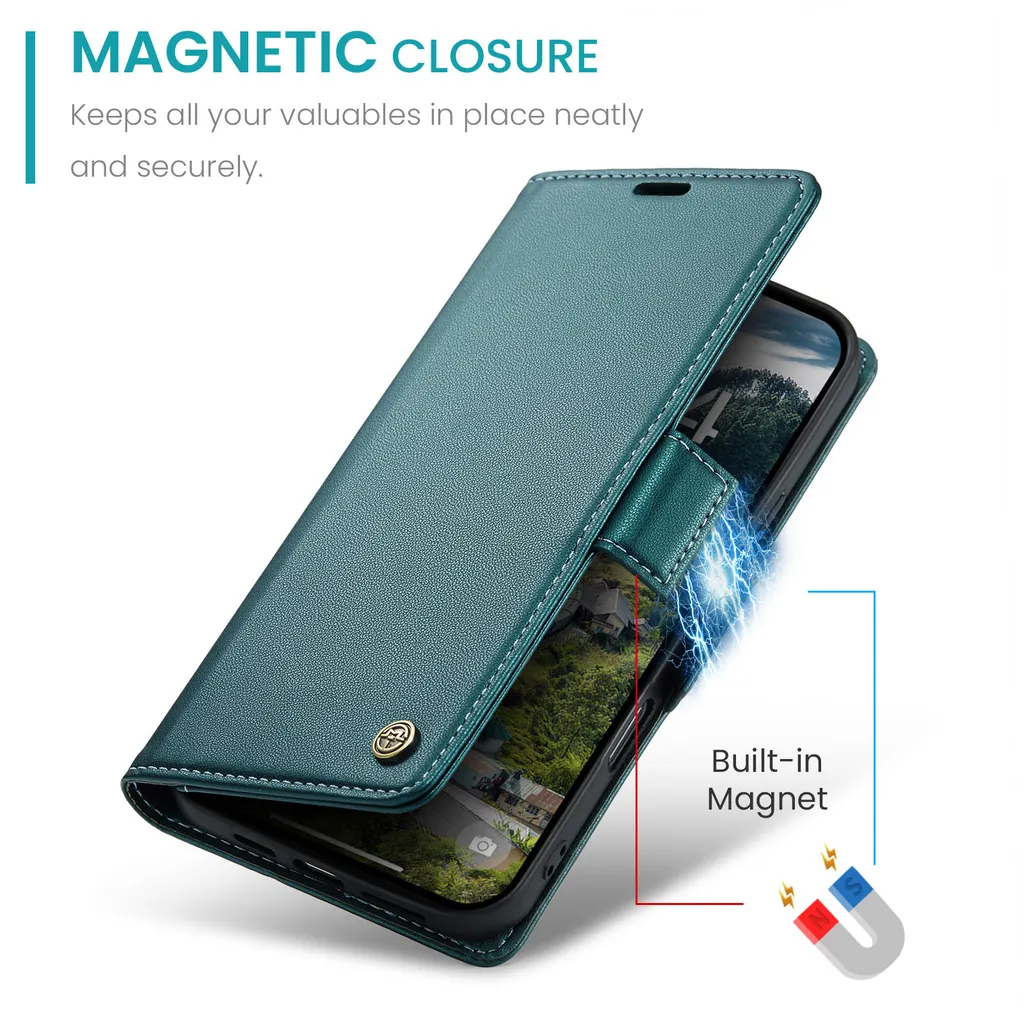 Custodia A Portafoglio Per IPhone 16 Pro Max In Pelle PU Con 3 Slot Carte, Chiusura Magnetica E Supporto, Antiurto, Rossa