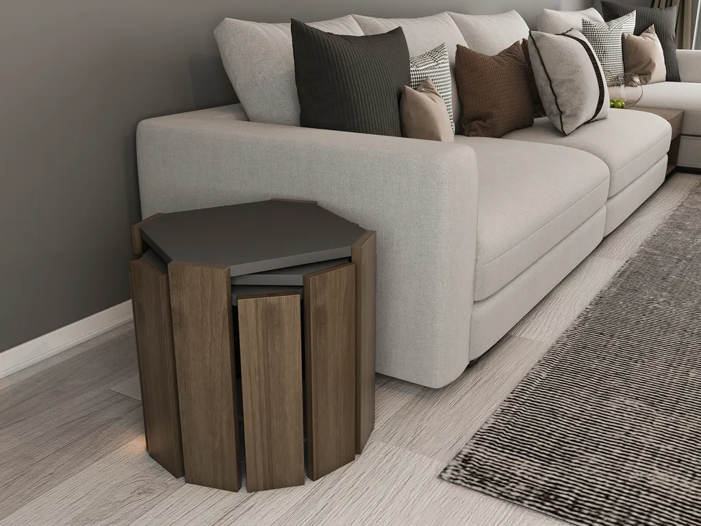 Petite Table de Salon Modulable Anthracite et Noyer Lori Lot de 3