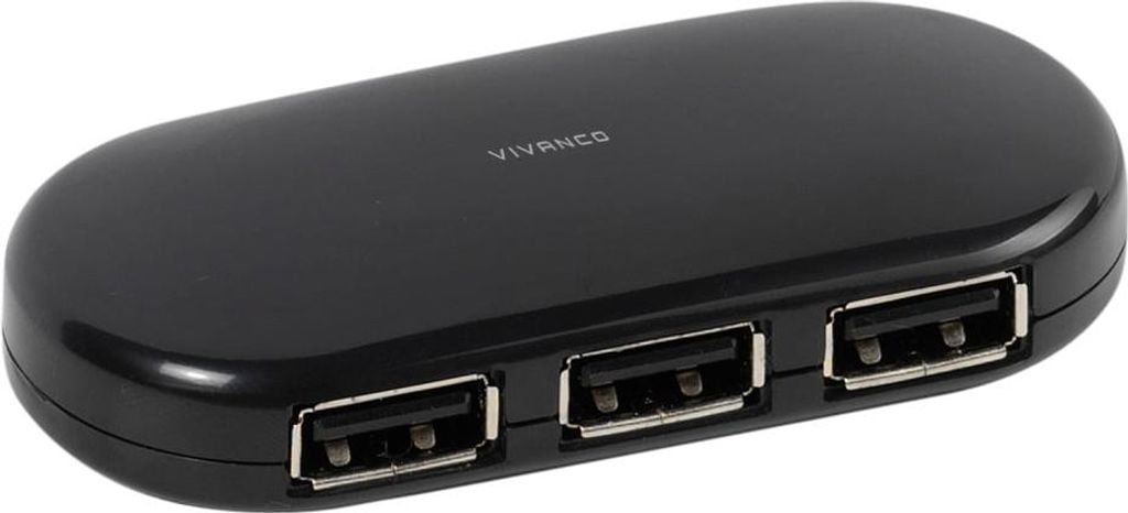 ViVanco VVITHUB4USB, USB 2.0, USB 2.0 Type-A, 480 Mbit/s, Schwarz, 66 g, 1 Stück(e)