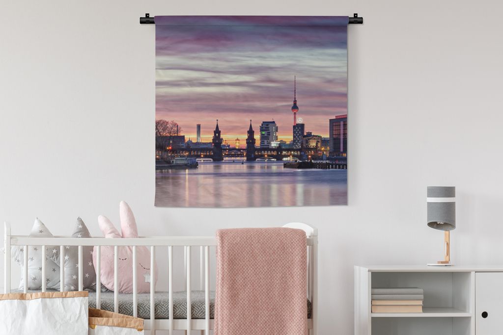 MuchoWow Wandteppich Wandbehang Berlin - Fluss - Architektur 90x90 cm Tapisserie Dekoration Wandtuch - Wandaufhänger