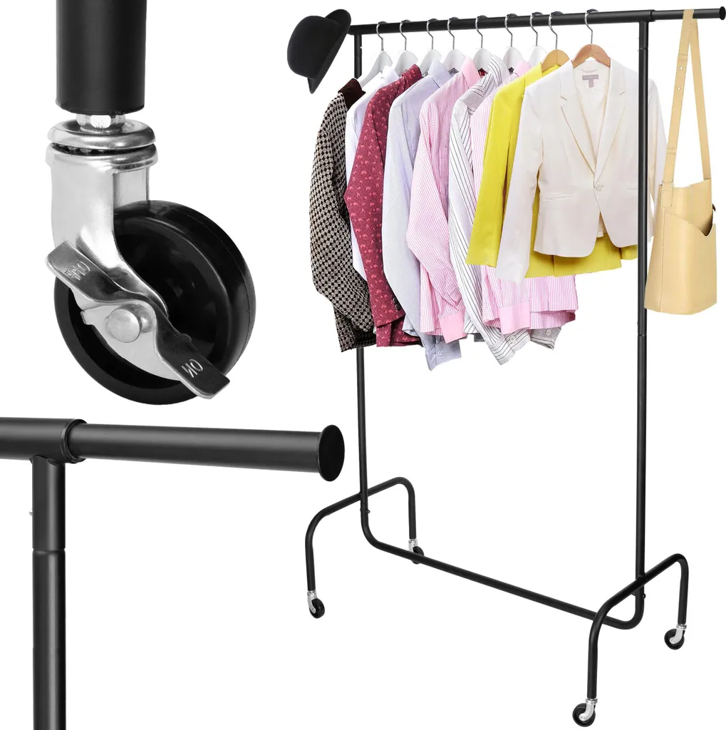 Stander Appendiabiti HARUN Nero Minimalista - Guardaroba Aperto su Ruote