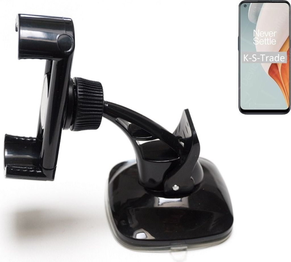 K-S-Trade kompakte Handy-Halterung Windschutzscheibe kompatibel mit OnePlus Nord N100 Armaturenbrett schwarz Autohalterung KFZ Halter
