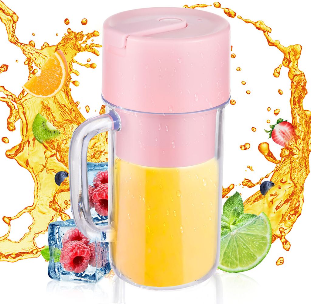 Tragbarer Mixer fuer Shakes und Smoothies, 340 ml, Mini-Mixer mit Griff, 6 Klingen, wasserdicht, USB-Typ-C, wiederaufladbarer persoenlicher Mixer f...