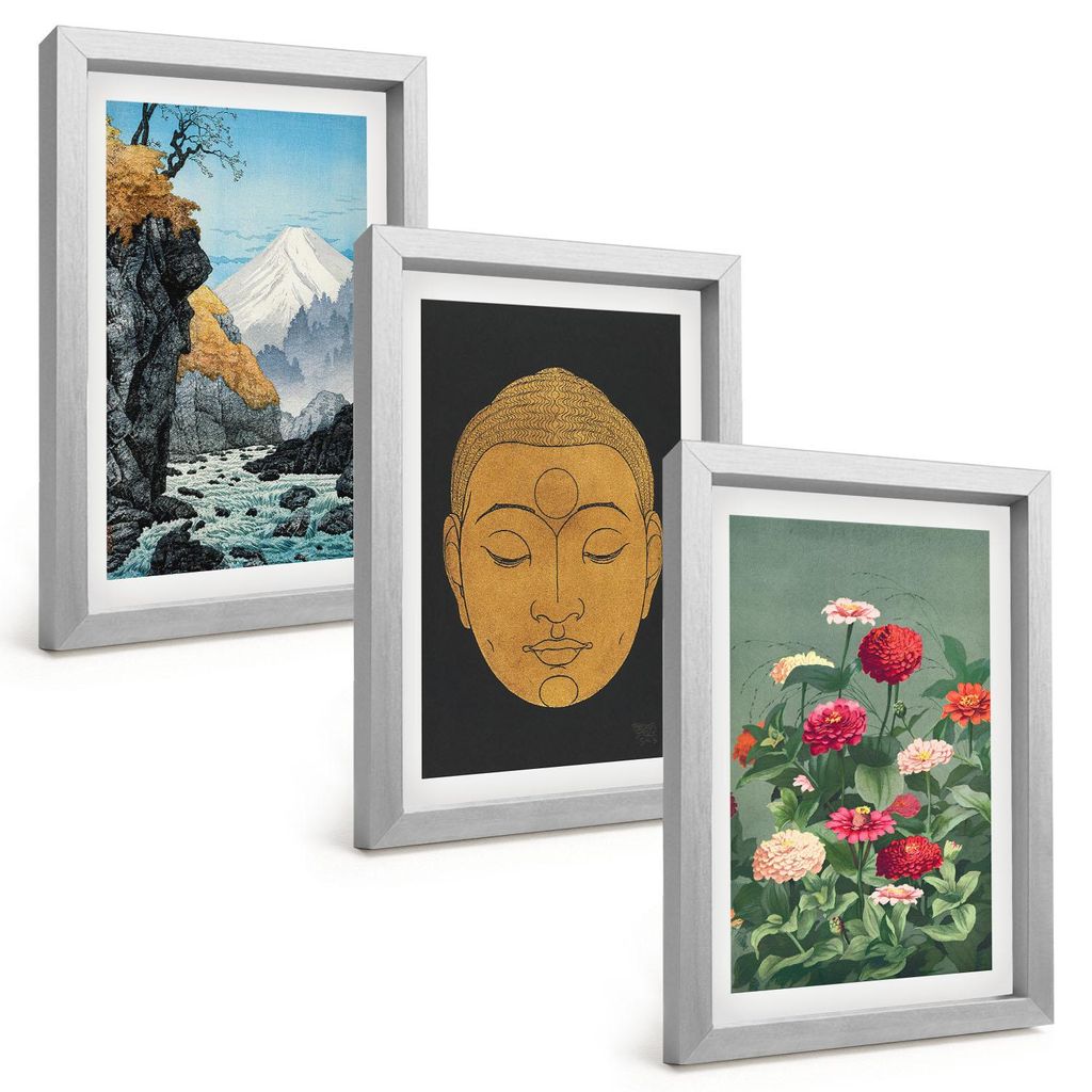 Bilder Set 3-teilig im silbergerahmten Rahmen – Wandbilder 3 Stück – gerahmte Poster für Wohnzimmer, Schlafzimmer und Flur – 20x30 cm – J...