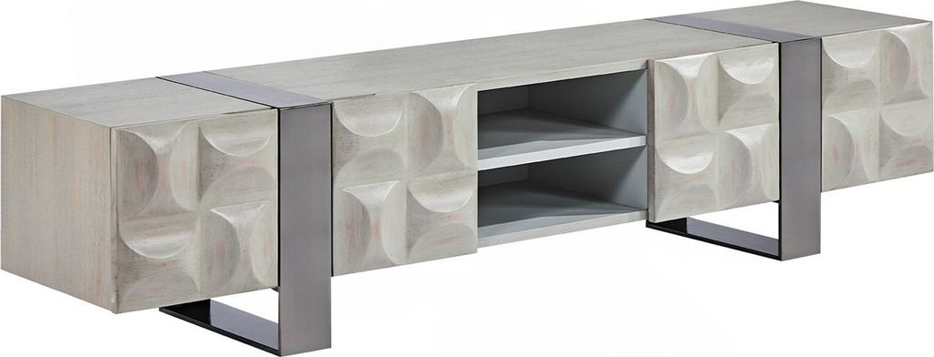 KAWOLA Lowboard MARGO TV-Board 2 Türen 2 Fächer Ulme furniert grau Fuß Edelstahl gebürstet