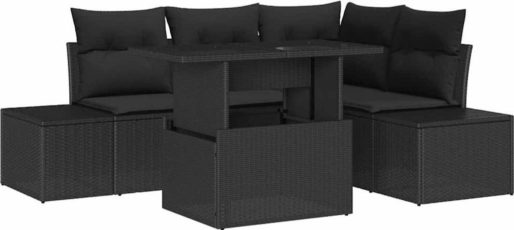 SYFAX Gartensofa-set mit Kissen 5 pcs Schwarz Poly-Rattan