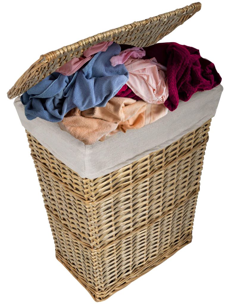 SEPIO Wäschekorb aus Korbgeflecht Gefertigt 46 L, Wäschesammler, Wäschekorb Faltbar, Laundry Basket, Wäschetonne mit Deckel 49x31x42 cm