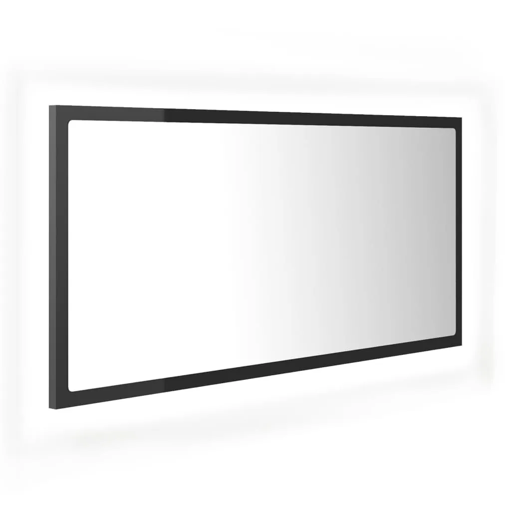 Specchio LED per bagno grigio lucido 90x8,5x37 cm acrilico