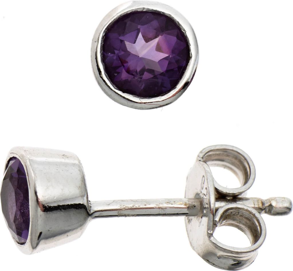 Ohrstecker Stecker mit echtem Amethyst lila violett 925 Silber rund