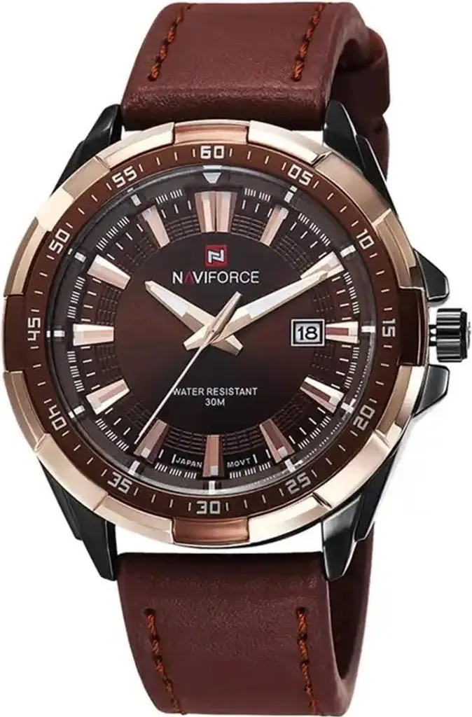 Montre NAVIFORCE Peyton Antichoc : Style Durable Marron et Doré