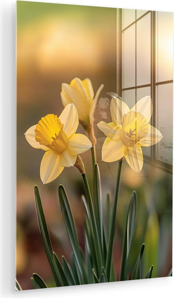 MuchoWow Glasbilder - Bilder auf Wandbild - Foto auf Glas Blumen - Gelb - Unscharf 20x30 cm Wanddekoration aus Glas - Acrylglasbild - Acrylbilder -...