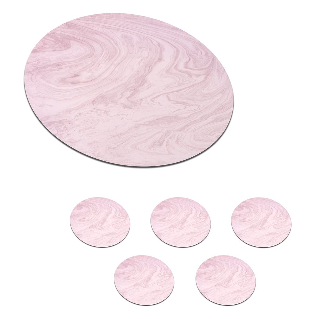 KitchenYeah Glasuntersetzer Rund 6er Set Marmor - Rosa - Muster 10x10 cm Untersetzer für Gläser - Getränkeuntersetzer - Tischplattenschutz - T...