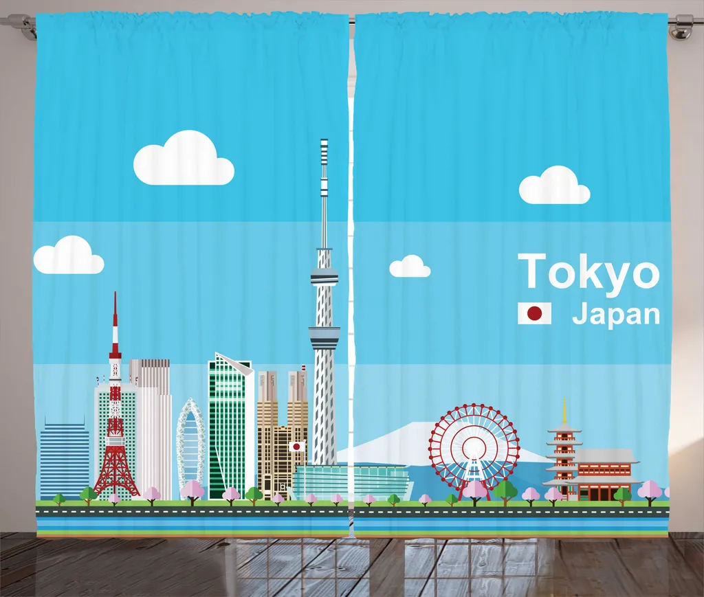 ABAKUHAUS Tokyo Rideaux Rustiques Motif Japonais 280 x 225 cm Multicolore