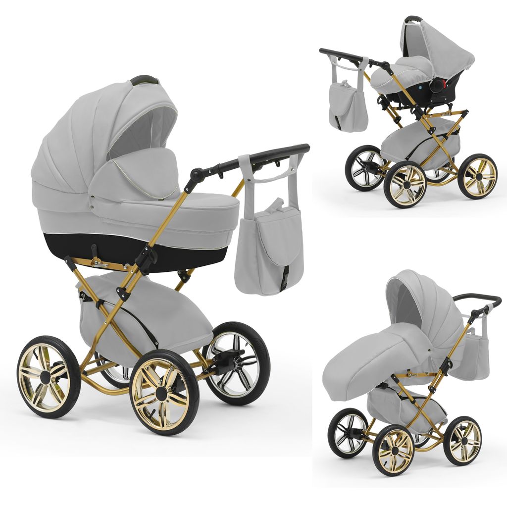 Klassischer Kinderwagen Sorento Gold 4 in 1 inkl. Sportsitz und Autositz in 19 Farben
