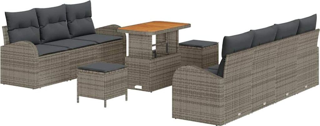vidaXL Garten-Sofa-Set mit Kissen mit Speicher mit Kissen 10 pcs Grau
