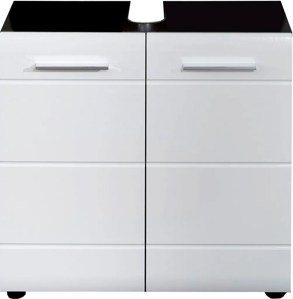 mobile da bagno trendteam Line/Skin Sardegna melaminico argento fumé/bianco lucido disegnato in profondità 60 x 57 x 31 cm
