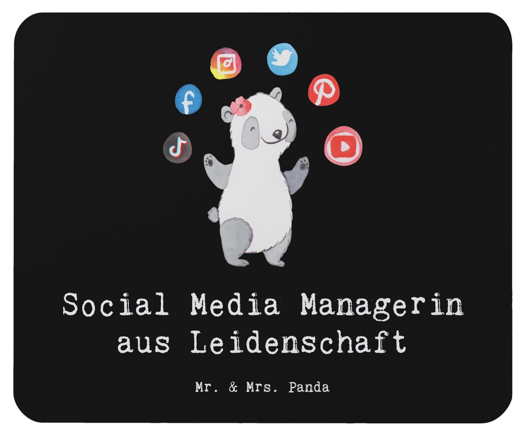 Mr. & Mrs. Panda Mauspad Social Media Managerin Leidenschaft - Schwarz - Geschenk, Mouse Pad, laptop mousepad, computer
