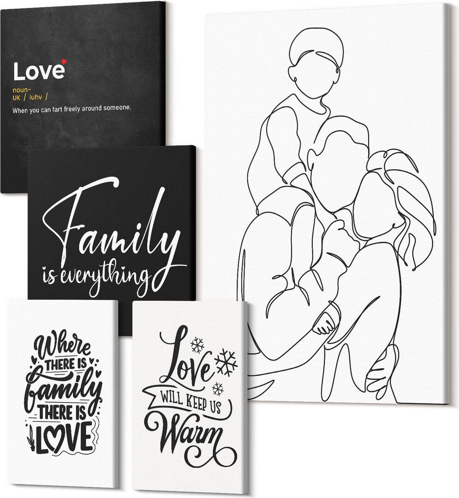 Leinwandbild Set 5-teilig – Modernes Wandbild – Polycanvas Kunstdruck – Abstrakte Bilder – Hochwertige Wandkunst – 2x 30x30 cm + 2x 20x30...