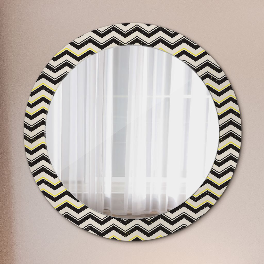 Wohnzimmer Spiegel - Mirror zum Wandspiegel Schlafzimmer – Schminkspiegel - Zick-Zack Muster - Rund: Ø70cm