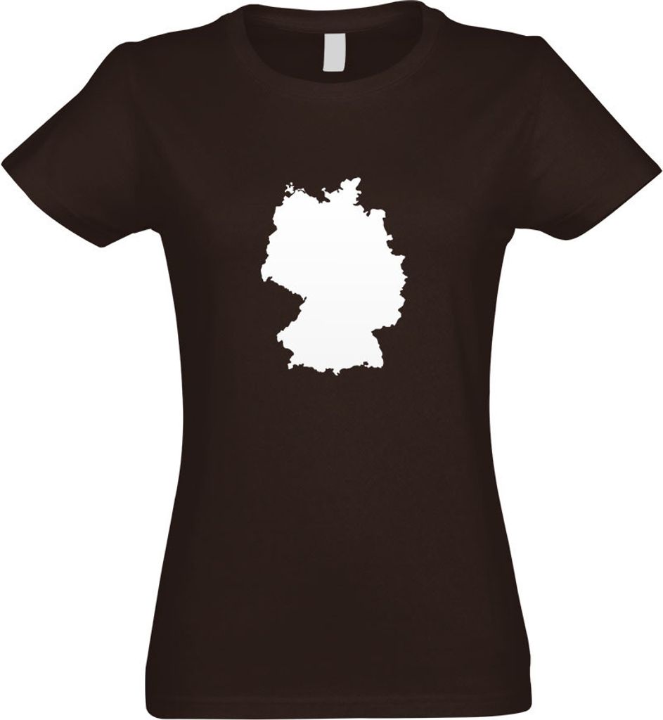 Kiwistar - T-Shirt tailliert - Damen - Chocolate - Deutschland Umriss Kontur - mit Motiv Bedruckt - Funshirt Design - Sport - Freizeit - Damen - L