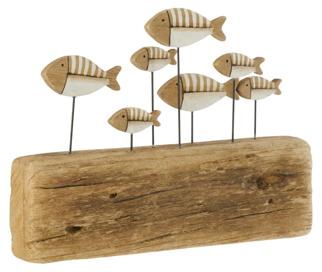 J-Line Poisson sur Pied en Bois de Paulownia Naturel et Blanc - Grand Modèle