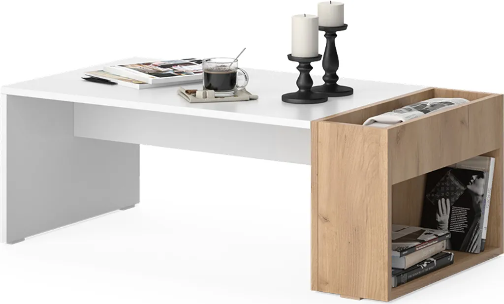 Table basse bois blanc pour salon moderne Vicco Chris dimensions 95cm