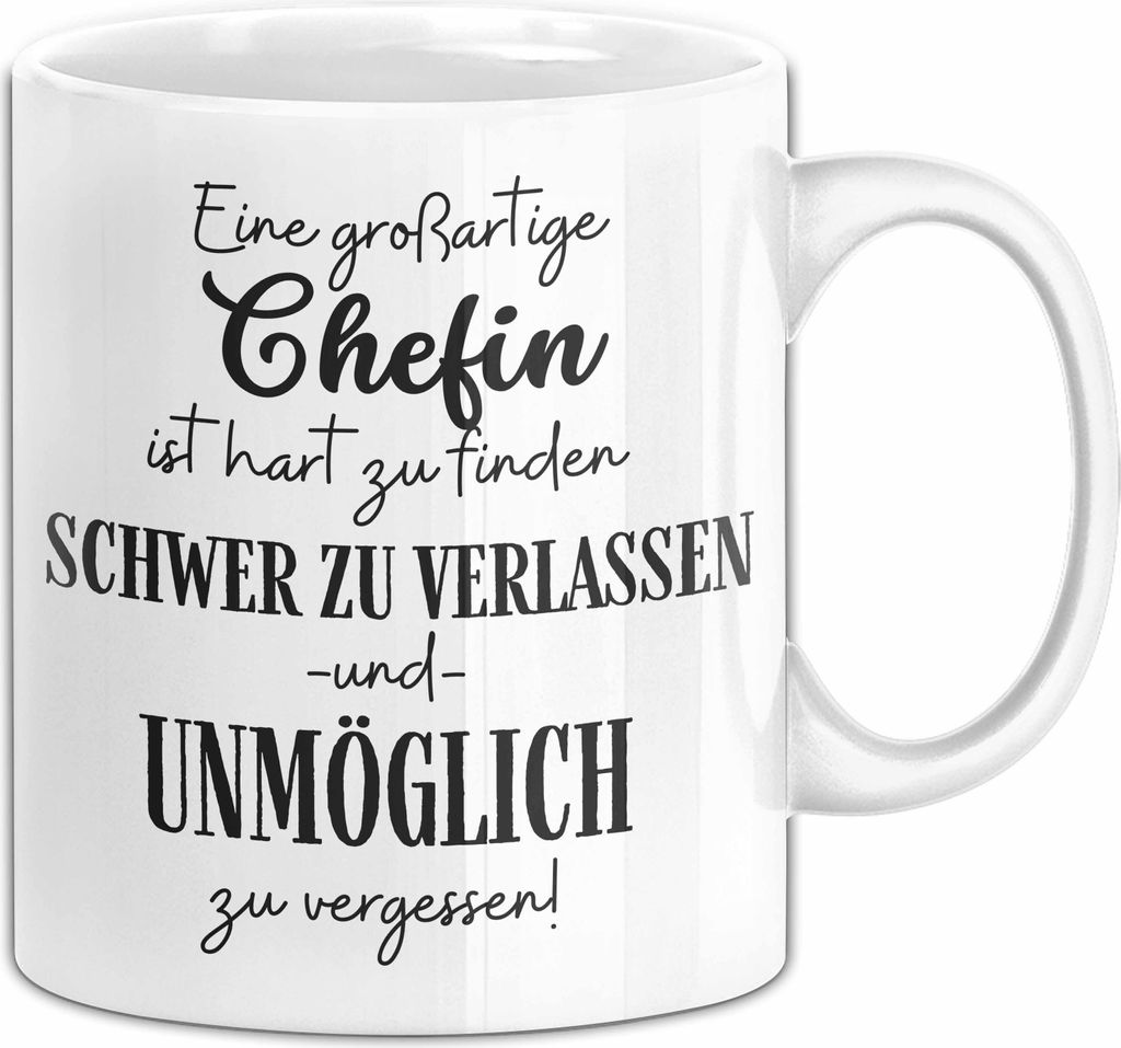 Chefin Abschied Geschenk Tasse Abschiedsgeschenk für Chefin Hart Zu Finden Schwer Zu Verlassen (Weiß)