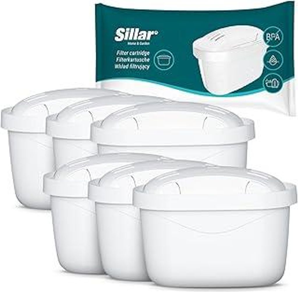 Sillar Wasserfilter Kartuschen kompatibel mit BRITA Maxtra+, Marella, Aluna, Elemaris – 6er Pack, Aktivkohle & Ionenaustauscher, BPA-frei, reduzi...