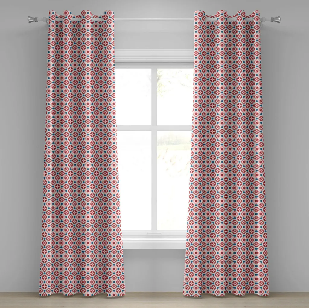 Rideau fleurs abstraites en tissu premium blanc bleu rouge 280x245 cm