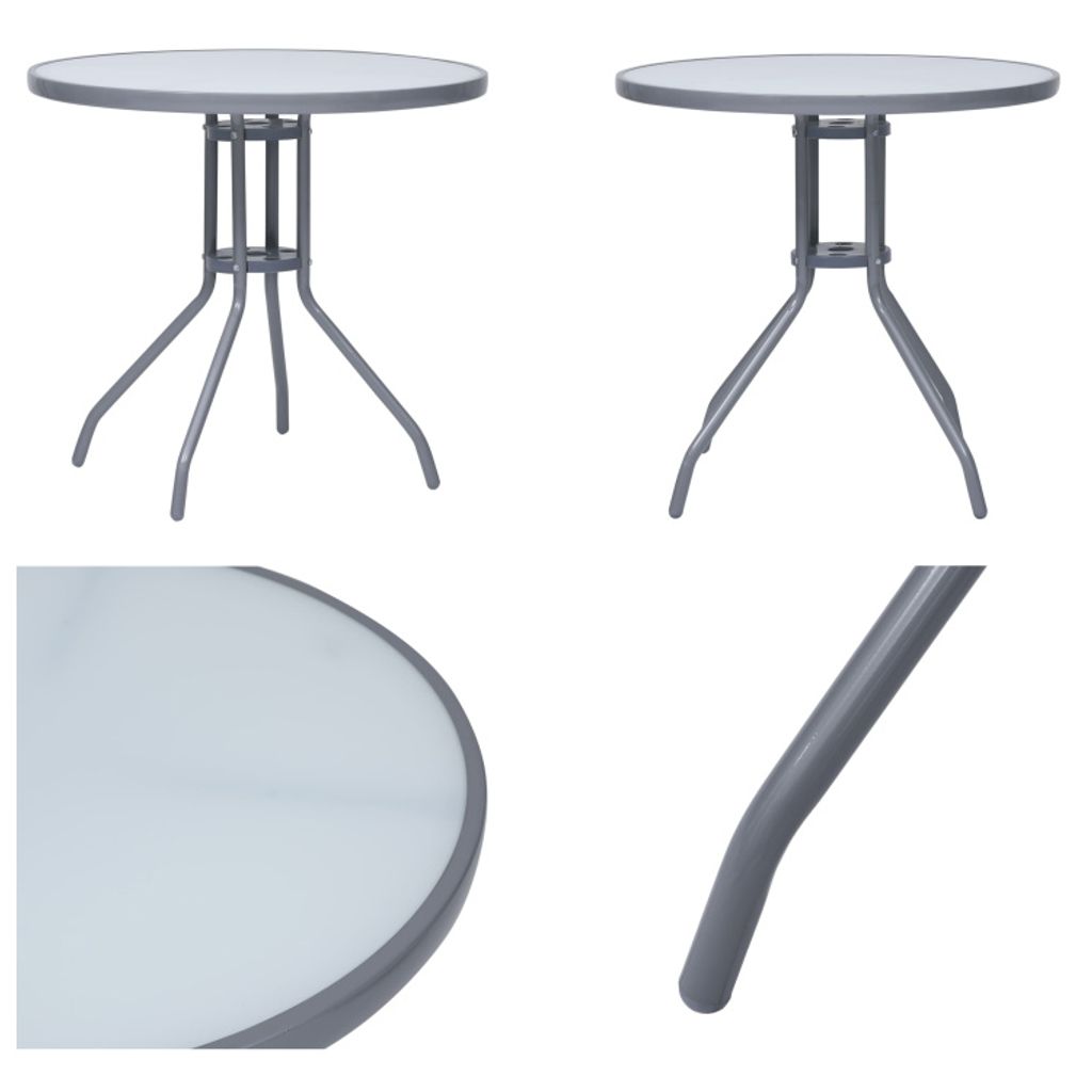 vidaXL Gartentisch Hellgrau 80 cm Stahl und Glas - Gartentisch - Gartentische - Beistelltisch - Beistelltische