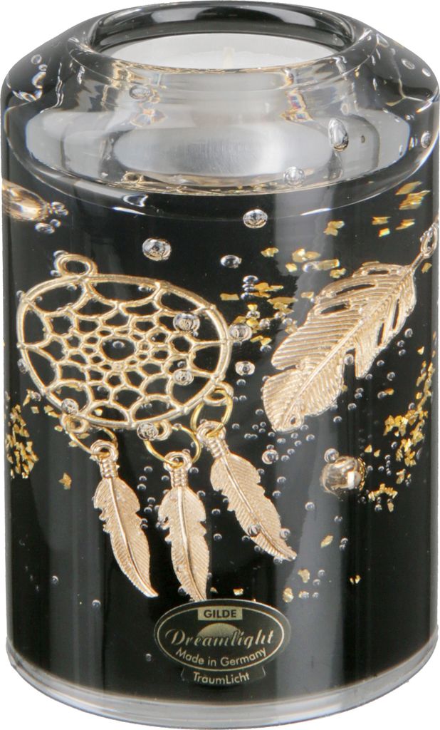 Moderner Teelichthalter Windlichthalter aus Glas Schwarz Gold Höhe 10,5 cm *Exklusive Handarbeit*