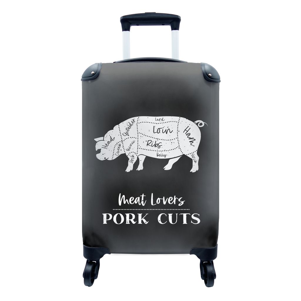 MuchoWow Koffer Handgepäck Trolley Rollkoffer Kleine Reisekoffer mit 4 Rollen - Fleisch - Schwein - Fleischer - Cabin Size < 55x40x23 cm & 55x40...