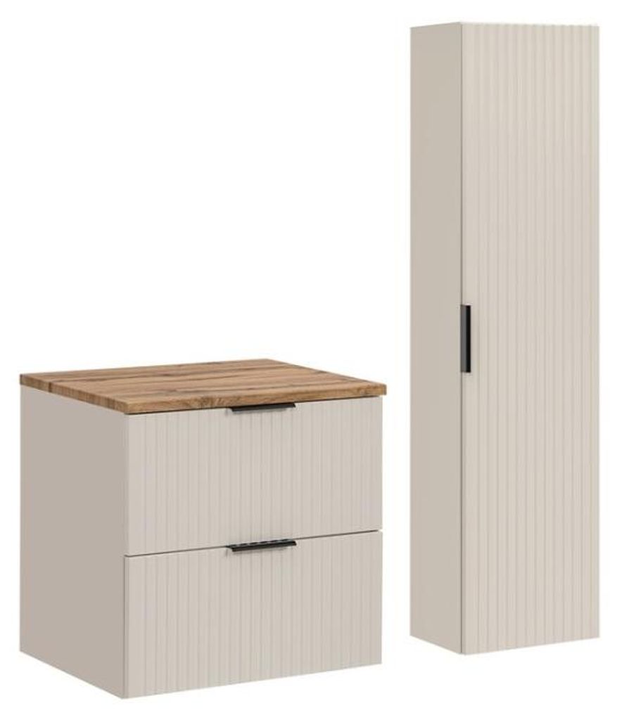 Badezimmer-Set NOXERA 60 cm – Congo Braun & Wotan – Platte für Waschbecken + Säule