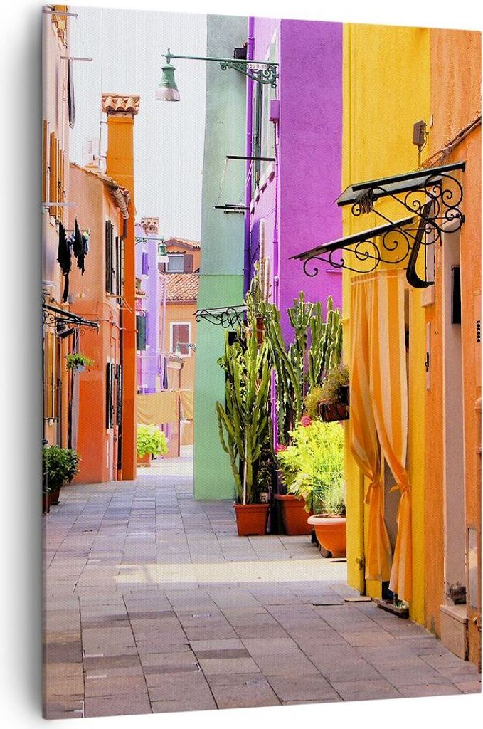 Bild auf Leinwand - Leinwandbild - Einteilig - Sommer Straße Haus - 70x100cm - Wand Bild - Wanddeko - Wandbilder - Leinwanddruck - Wanddekoration ...