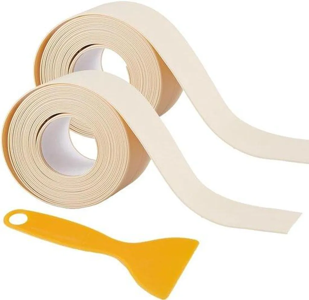 Ruban d'étanchéité PVC beige pour cuisine et salle de bain avec racloir