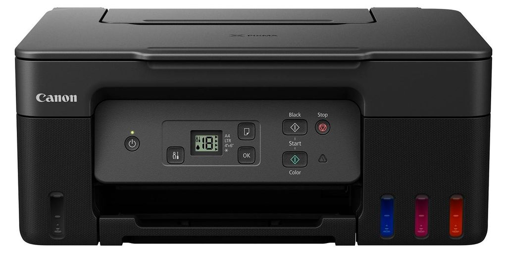 A front view of a black Canon PIXMA G2470 all-in-one inkjet printer.