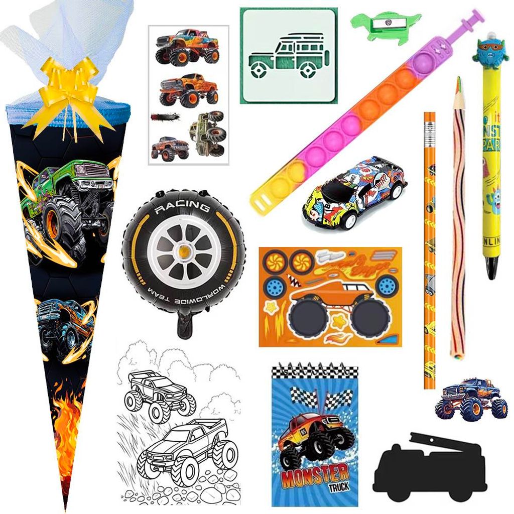 Nestler Schultüte Monster Trucks on Fire 50 cm gefüllt Produktbild 