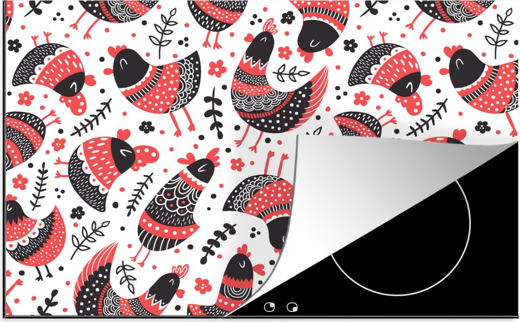 KitchenYeah Herdabdeckplatte Vogel - Huhn - Muster , 78x52cm, Küche Deko, Glaskeramikkochfeld Herdabdeckung, Abdeckplatte fùr Kochfeld