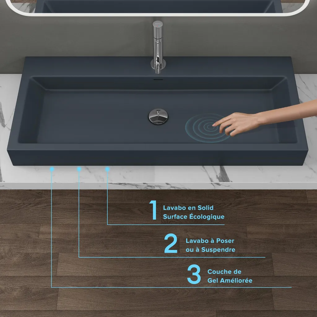 Vasque grise 60cm Fonte Minérale Solid Surface finition Noir Mat - 2