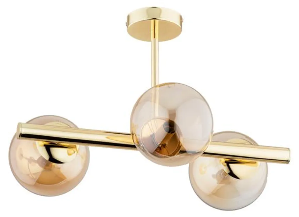 Plafonnier ERAL doré et ambré Alfa, luminaire en verre 3xE14 48x48 cm
