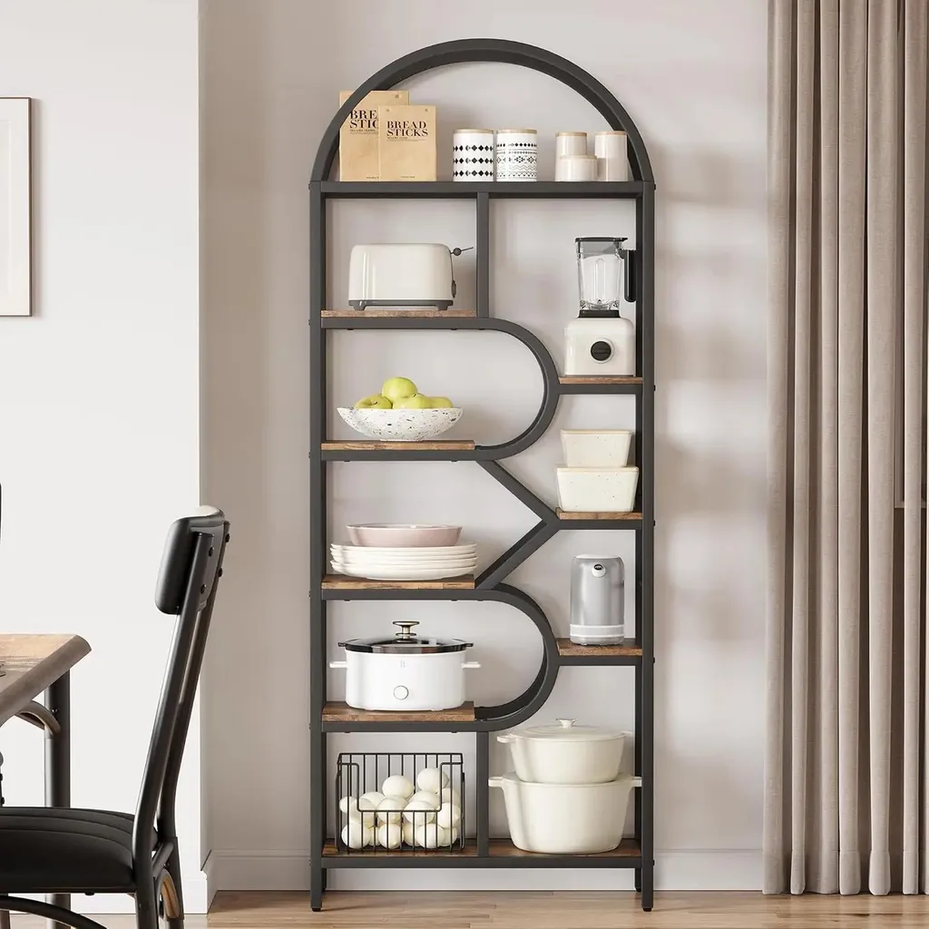 Bibliothèque ouverte sur pied 206 cm noire et marron avec 9 étagères - 3