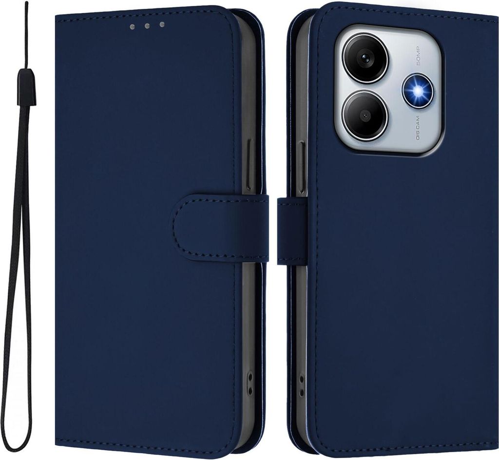 Hülle für Xiaomi Redmi Note 14 4G - Phonesta Soft Skin Book Wallet Klapphülle mit Kordel - Dunkelblau