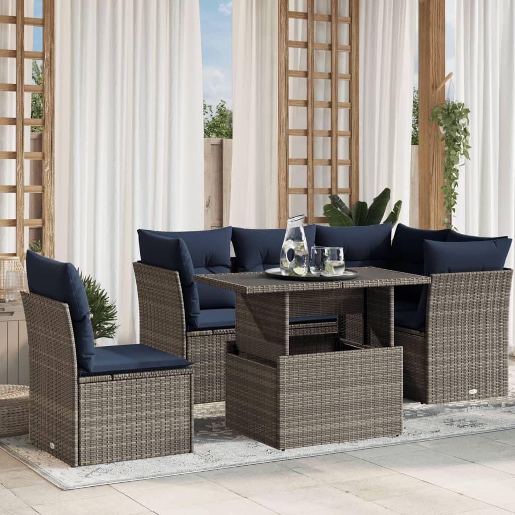 Maison Exclusive - 6-teiliges Gartensofa-Set mit Kissen, grau, Polyrattan