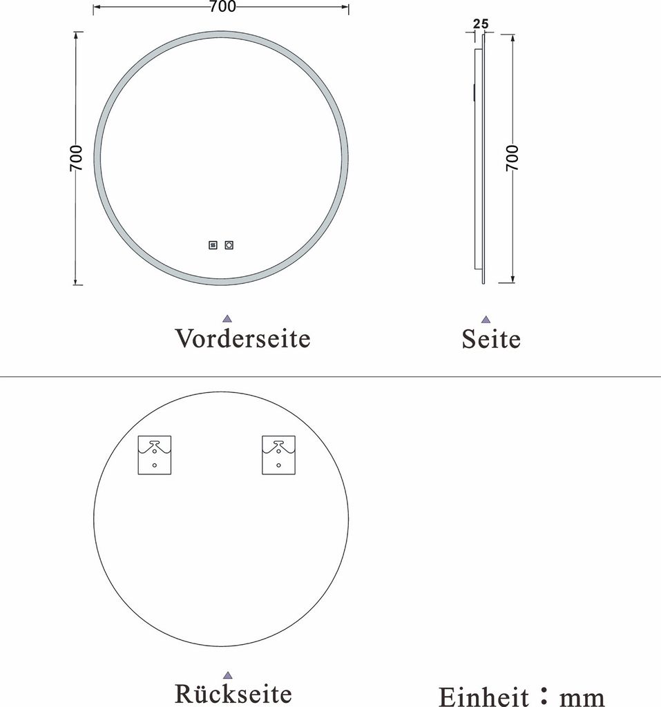 LED Spiegel Rund 70cm 3in1 Warm/Neutral/Kaltweiß Dimmbar Produktbild 11
