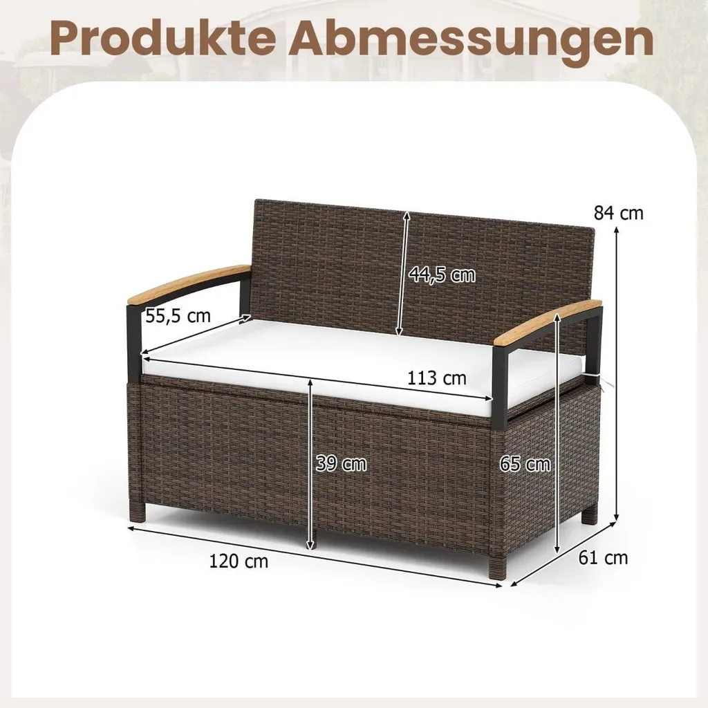 Banc d'extérieur en polyrotin blanc avec rangement et coussin - L120cm