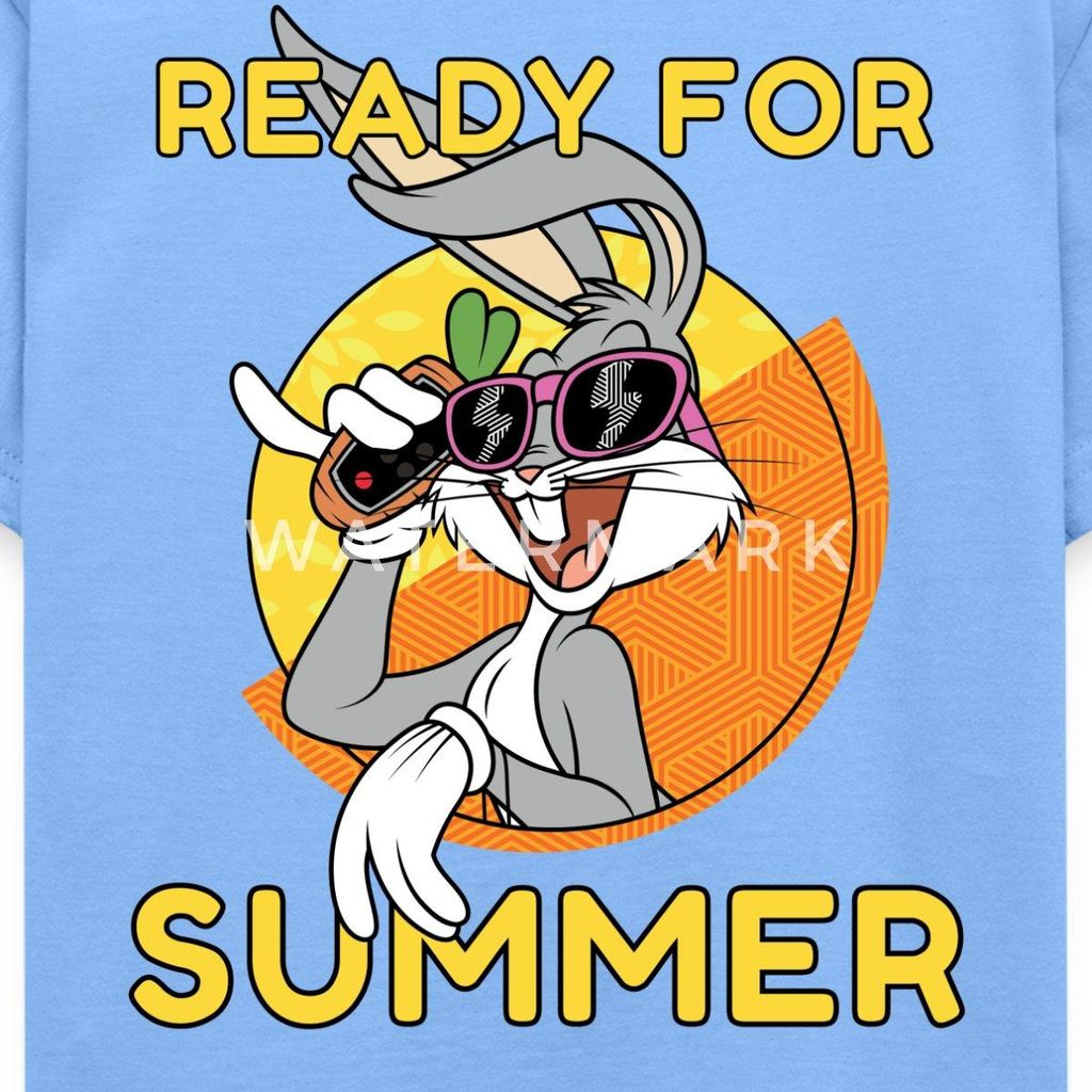 Spreadshirt Looney Tunes Bugs Bunny Ready For Summer Sommer Kinder T-Shirt, 122/128 (7-8 Jahre), Himmelblau