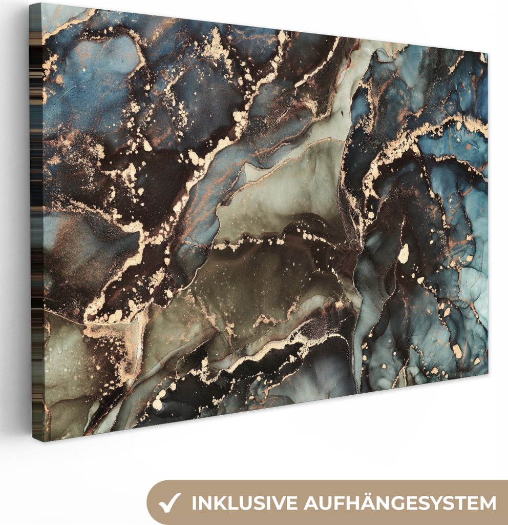 MuchoWow - Leinwandbilder - Marmor - Gold - Grün, Wandbild, Wanddeko Bilder Wohnzimmer, 30x20 cm
