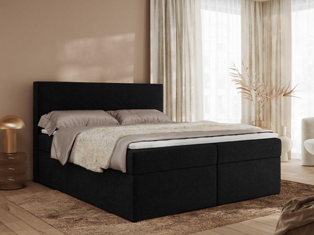 MKS MEBLE Boxspringbett, Polsterbett JAGUAR mit Multipocket-Matratze, struktur dekostoff, zwei Bettkästen und Topper Visco - 180 x 200 cm - H3 - S...